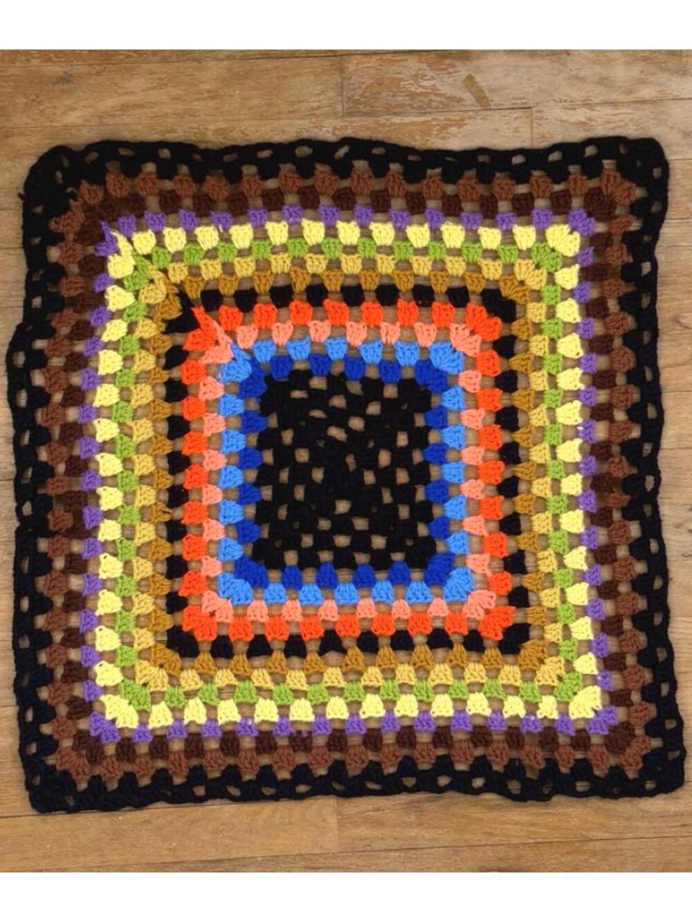 Vintage Granny Square Crochet Small Table/Chair Decor 25" Colorful Hand Knit
